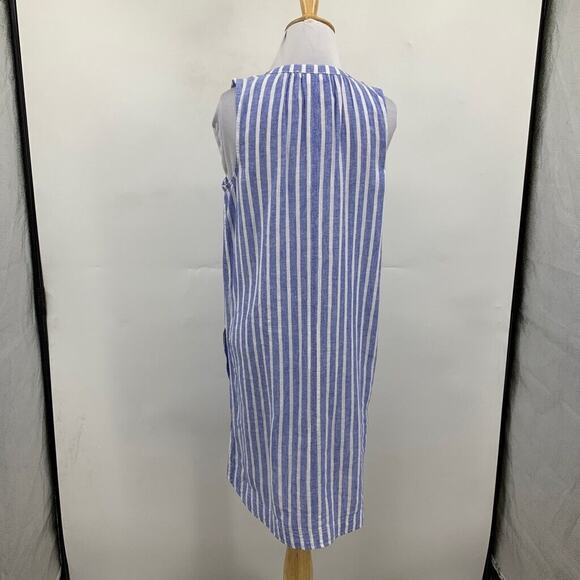 BeachLunchLounge Dress Women S Small Blue White Stripe Linen Blend Tally V Neck - Picture 6 of 11